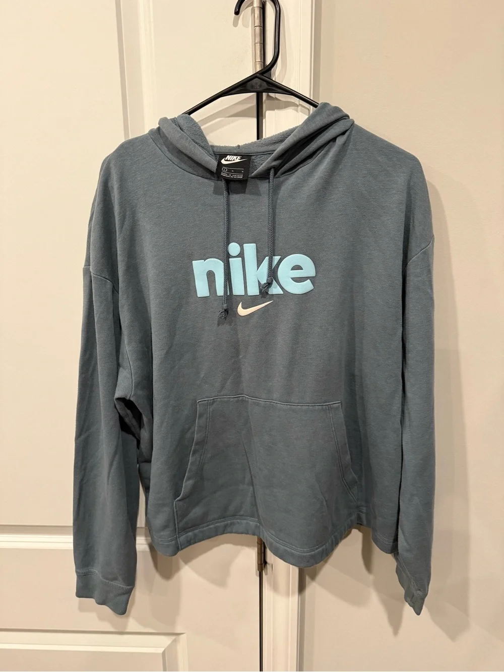 Nike Men's Slate Blue Crewneck Hoodie with Light Blue Logo